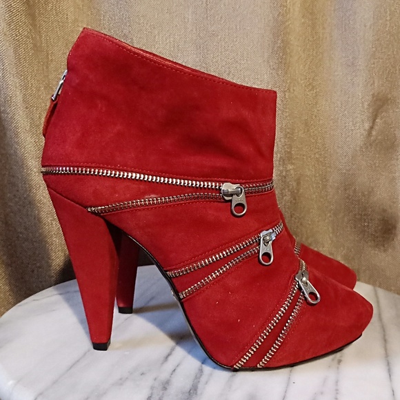 Pour La Victoire Red Zipper heel bootie Christmas dress Red Size 8 - Picture 3 of 6